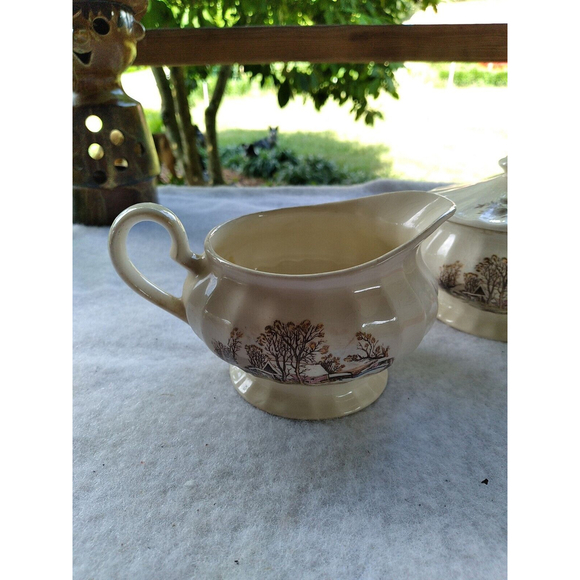 Antique Edwin M Knowles China Co Semi Vitreous  Pitcher creamer sugar Bowl - Picture 3 of 8